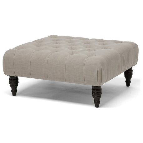 Baxton Studio Keswick Linen Modern Tufted Ottoman, Beige