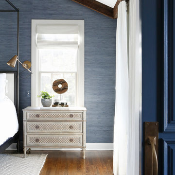 Deep Blue Grasscloth Master Bedroom Remodel