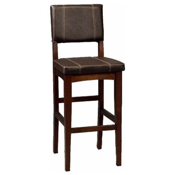 Riverbay Furniture 30.5" Faux Leather & Wood Bar Stool in Walnut/Deep Brown