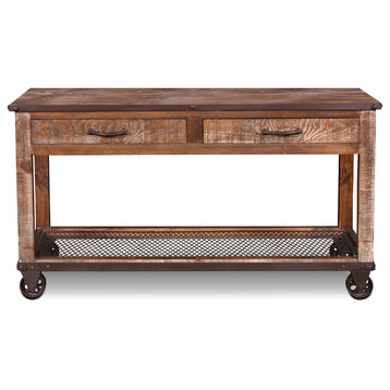 Addison Loft Rustic Solid Wood Sofa Table/Console Table on Casters