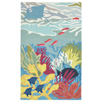 Liora Manne - Ravella Ocean View Indoor/Outdoor Rug Blue, Blue, 8'3"x11'6" - This hand-hooked area rug features a simplified abstract ocean scene where shapes subtly form to create each element in the design. This nature inspired pattern will effortlessly compliment any indoor or outdoor space. Made in China from a polyester acrylic blend, the Ravella Collection is hand tufted to create vibrant multi-toned detailed designs with tight textural loops and a high quality finish. The material is flatwoven, weather resistant and treated for added fade resistance, making this area rug perfect for indoor or outdoor placement. This soft, durable area rug is ideal for your patio, sunroom or those high traffic areas such as your kitchen, living room, entryway or dining room. Intricately shaded yarns bring to life the nature inspired designs of this collection that will beautifully accent your home. Limiting exposure to rain, moisture and direct sun will prolong rug life.