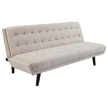 Midcentury Modern Futon Sofa, Soft Polyester Upholstery With Deep Tufting, Beige