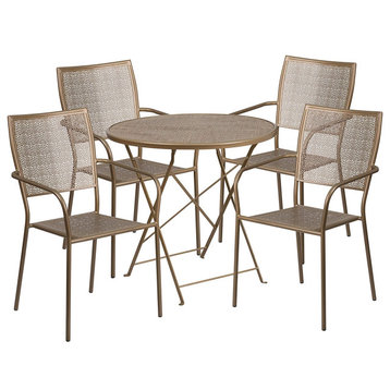 5 Pieces Outdoor Dining Set, Folding Design With Square Back Chairs, Gold