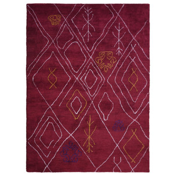 Hand Knotted Loom Silk Mix Area Rug Contemporary Red Beige