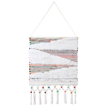 Ox Bay Wil Liz Ivory/Multi Abstract Tasseled Wall Hanging, 19.5" x 34"