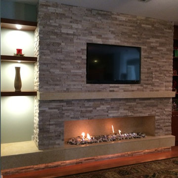Tampa Stacked Limestone Fireplace