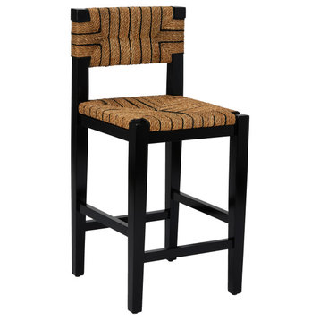 Willowbrook Solid Wood and Natural Woven Seagrass Rope Counter Height Stool