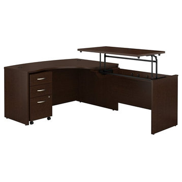 Scranton & Co Furniture 60W Right Sit to Stand L Shape Desk Office Set in Cherry