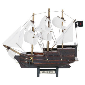 Wooden Blackbeard's Queen Anne's Revenge White Sails Model Pirate Ship 7''