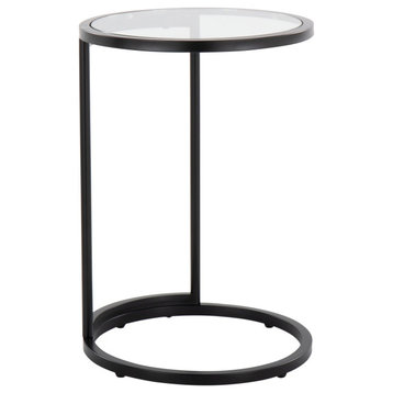 Round Zenn End Table, Black Metal, Clear Glass