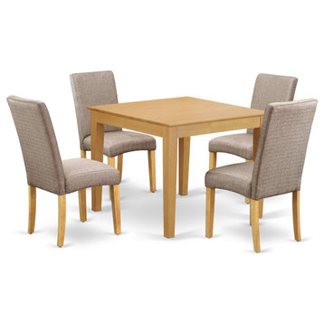5Pc Square 36" Table, Four Parson Chair, Fabric- Dark Khaki Color