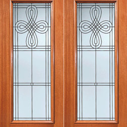 Celtic Design Beveled Glass Exterior Double Door, Full lite - Front Doors