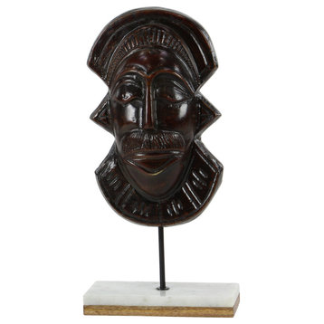 Paper Mache Oval Mask Sculpture, Dark Brown