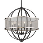 Golden Lighting - Colson BLK 6 Light Chandelier (with Pewter shade) in Matte Black - Colson is a collection of transitional and industrial-chic fixtures. Ideal for lofts  farmhouses and contemporary interiors  curvaceous arms sit inside simple round frames. The collection offers an extensive line of ceiling fixtures. Fixtures may be purchased with or without metal mesh shades. The optional shades shield the exposed bulb of these elemental fixtures. The fixtures are available in four finishes: a soft Pewter  dark Etruscan Bronze  smooth Matte Black  and stunning Olympic Gold to suit your tastes. This 6-light chandelier creates a stylish focal point with warm ambient lighting that is perfect for intimate living and dining areas or task lighting.&nbsp