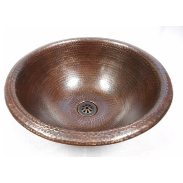 15" Round Copper Bath Sink in Brushed Sedona Accents with Daisy Drain