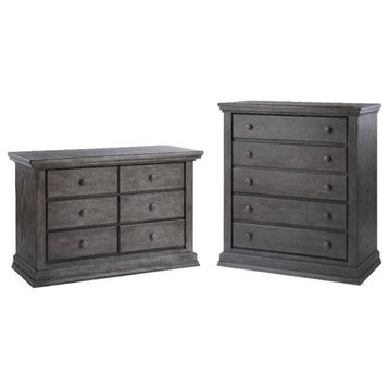 Home Square 2-Piece Set with Double Dresser and 5-Drawer Dresser in Gray