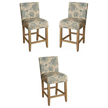 Home Square Lexie 39.5" Wood and Fabric Height Barstool in Blue - Set of 3