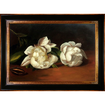 Branch Of White Peonies With Pruning Shears, Opulent Frame 24"x36"