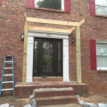 Cricket Walk Project; building front entry Gable porch and stone work