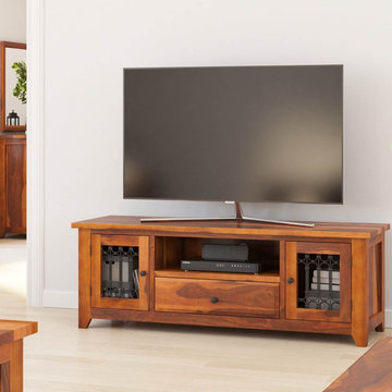 San Francisco Iron Grill Rustic Solid Wood TV Media Stand With Drawer