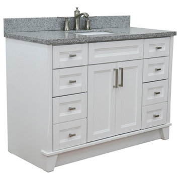 49" Single Sink Vanity, White Finish With Gray Granite And Rectangle Sink
