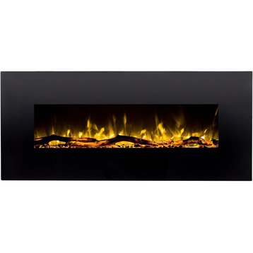 60" Ventless Heater, Electric, Wall Mounted Fireplace, Black