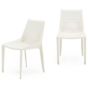 Modrest Halo Modern Ivory Saddle Leather Dining Chair Set of 2
