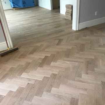 6" Wire Brushed White oak and Herringbone Foyer