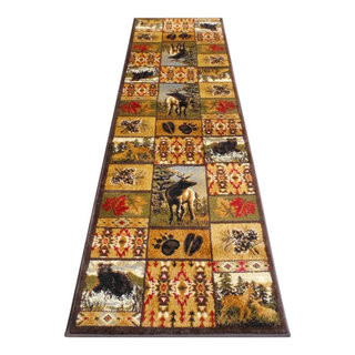 Gaylord Collection Beige 2' x 7' Wilderness Bear and Moose Area Rug ...