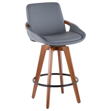 Lumisource Cosmo Counter Stool, Walnut and Gray PU Leather