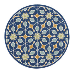 Nourison Caribbean Floral Navy 4' x ROUND Indoor Outdoor Area Rug