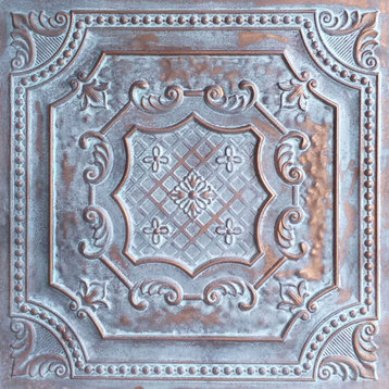 Elizabethan Shield Faux Tin Ceiling Tile - 24 in x 24 in, Pack of 10, #DCT 04, Weathered Copper