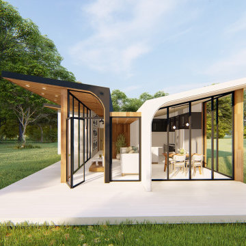 Black White and Wood Modular Home