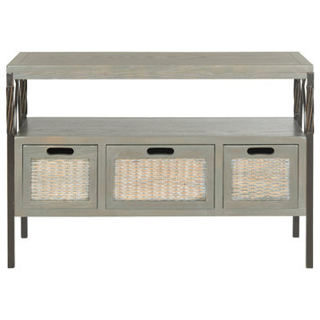 Unique Console Table, Pewter Metal Frame With Twist Accent and 3 Drawers, Grey