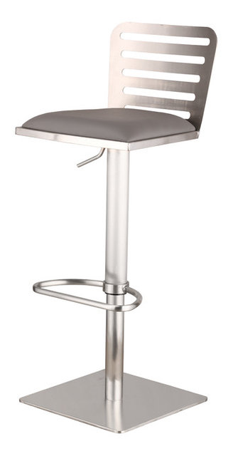 Huez Adjule Brushed Stainless Steel Bar Stool Contemporary Huez Adjule Brushed Stainless Steel Bar Stool Gray