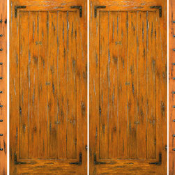 Knotty Alder Exterior Pre-hung Double Door with Two Sidelites - Front Doors