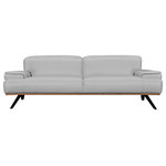 Armen Living - Prato 89" Dove Gray Leather Sofa - Modern and luxurious, the Prato 89" Dove Gray Leather Sofa is a perfect addition to your home. This 89" sofa easily accommodates up to 3, it's strong metal leg base offers support and contributes to its stylish aesthetic. The Prato features 2 manually adjustable headrests for additional support. The soft leather upholstery, high density foam, and sinuous spring seat construction enhance the comfort level. This leather upholstered couch is ideal for curling up with a good book, enjoying your favorite form of entertainment, or taking a mid-day nap. The durable leather upholstery exudes durability and luxury. Not only is leather easier to care for than other upholstery fabrics, but its hypoallergenic properties also make it less likely to harbor pollen, pet dander, dust mites, and allergens. With a sleek profile, this sofa can upgrade your home or apartment with ease. Featuring beautiful dove grey leather upholstery and a sleek black metal leg base, the Prato sofa will offer comfort, convenience, and style for many years to come.