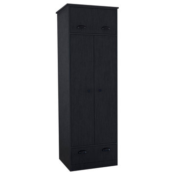 Linch Armoire with Hinged Drawer, 2-Door Cabinet, Shelf, and Hanging Rod, Black