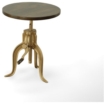 19" Gold And Elm Solid Wood Round End Table