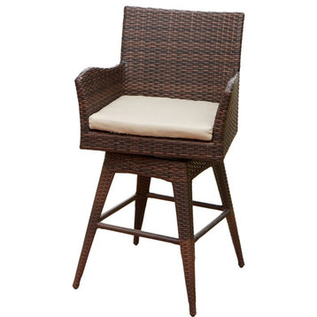 Noble House Braxton PE Wicker and Iron Swivel Armed Barstool Multi-Brown/Beige