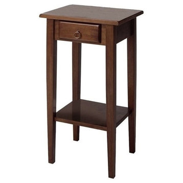 Pemberly Row 1-Drawer Solid Wood Accent Table with Shelf in Antique Walnut