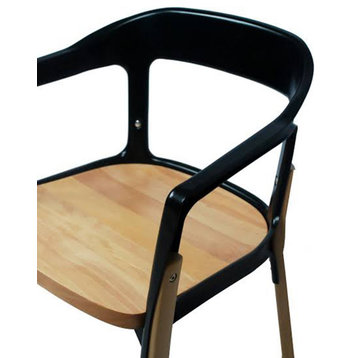 Modern Steel Wood Dining Chair Set of 2, Black
