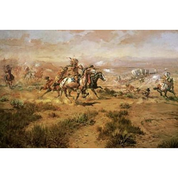 The Attack On The Wagon Train Print