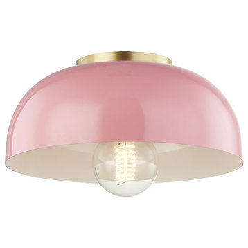 Mitzi Lighting Avery H199501S-AGB/PK 1 Light Small Semi Flush - Aged Brass/Pink