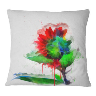 Designart Red Rose Painting with Splashes - Floral Throw Pillow - 18x18, Size: 18 x 18