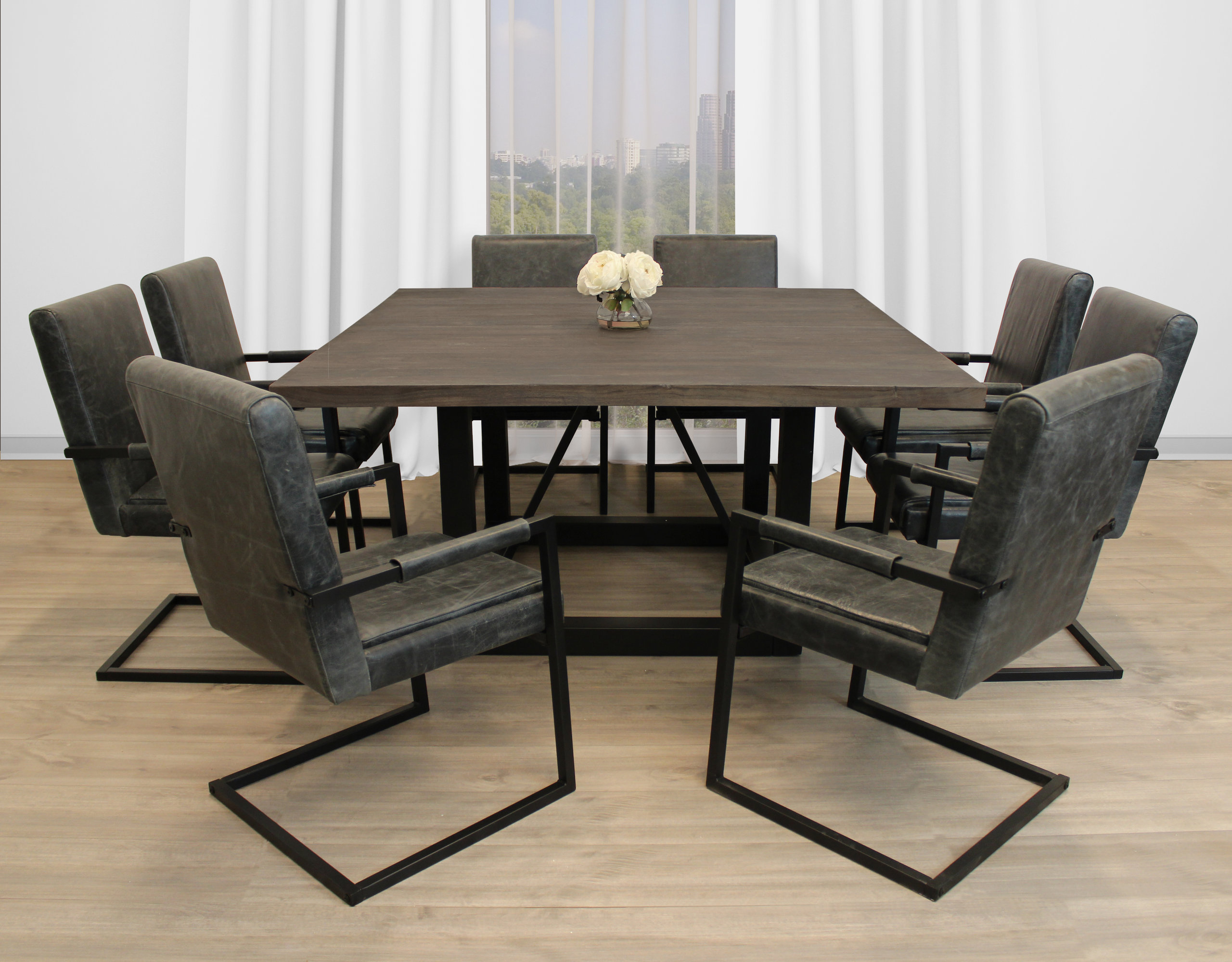 Felix 9-Piece Dining Set w/ 60″ Dining Table w/ 8 Arm Chairs in Antique ...