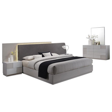 Naple Silver Line Gray 5-Piece Modern Platform Bedroom Set