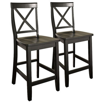 x-Back Bar Stool In Black Finish With 24 Inch Seat Height. (Set Of Two)