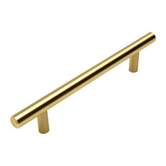 European Style Brushed Brass Bar Pulls, 4" Hole Centers