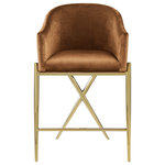 Meridian Furniture - Xavier Velvet Upholstered Counter Height Stool, Saddle, Gold Finish - Mosey up to the home bar and find comfortable seating awaits when you have this Xavier counter stool to turn to. This stool features a rich saddle velvet upholstered barrel-style seat and back cushion and rests on gold metal legs with a metal frame for durability. This counter-height stool is just the thing to bring your modern counter or home bar setup into contemporary style.